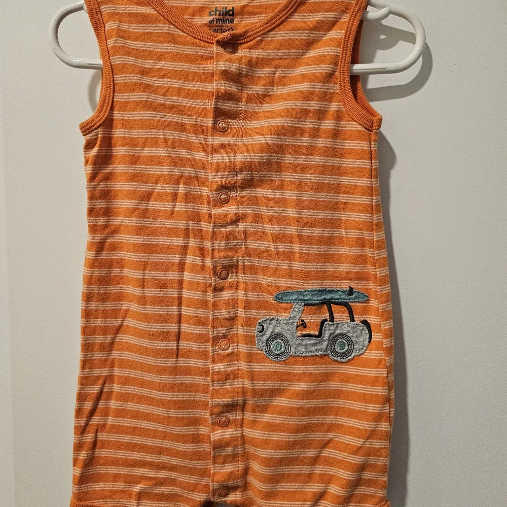 24M Carter's Orange Striped Snap Onesie for Playful‎ Comfort Surfboard Summer